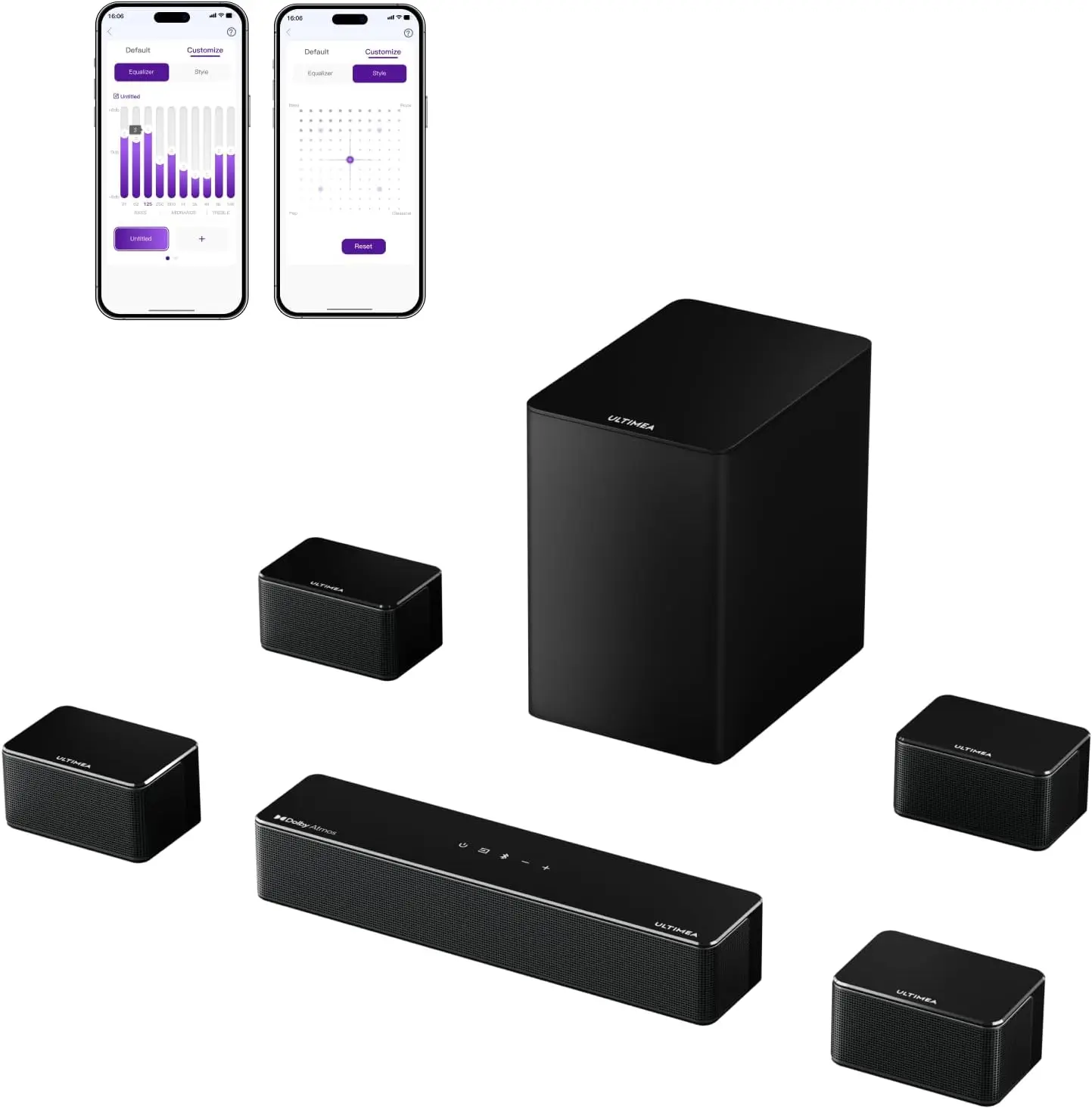 

7 1Ch Soundbar with Dolby Atmos APP Control Surround Sound System for TV 4 Wired Surround Speakers Sound Bar for TV with 6 5