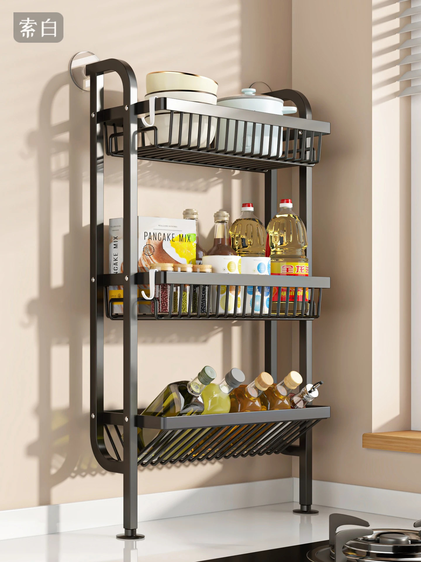 

Многофункциональная настенная полка для хранения специй на кухне, узкая, многоярусная, для столешницы, без сверления