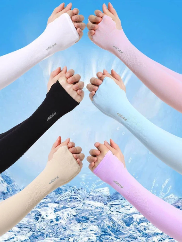 AliExpress Summer Ice Silk Long Sleeves Anti-Sunburn Arm Cover Men Women Cuff New Cool Hand Sleeves Anti-UV Cycling Arm Sleeve Fingerless