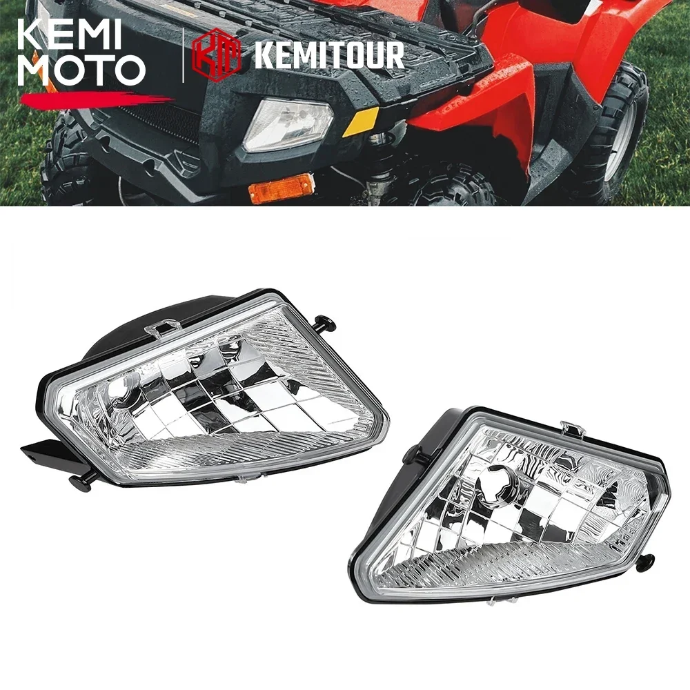 KEMIMOTO ATV Left Right Headlights Assembly Cover Compatible with Polaris Sportsman 500 HO Efi 2005 2006-2010 Bulb not included