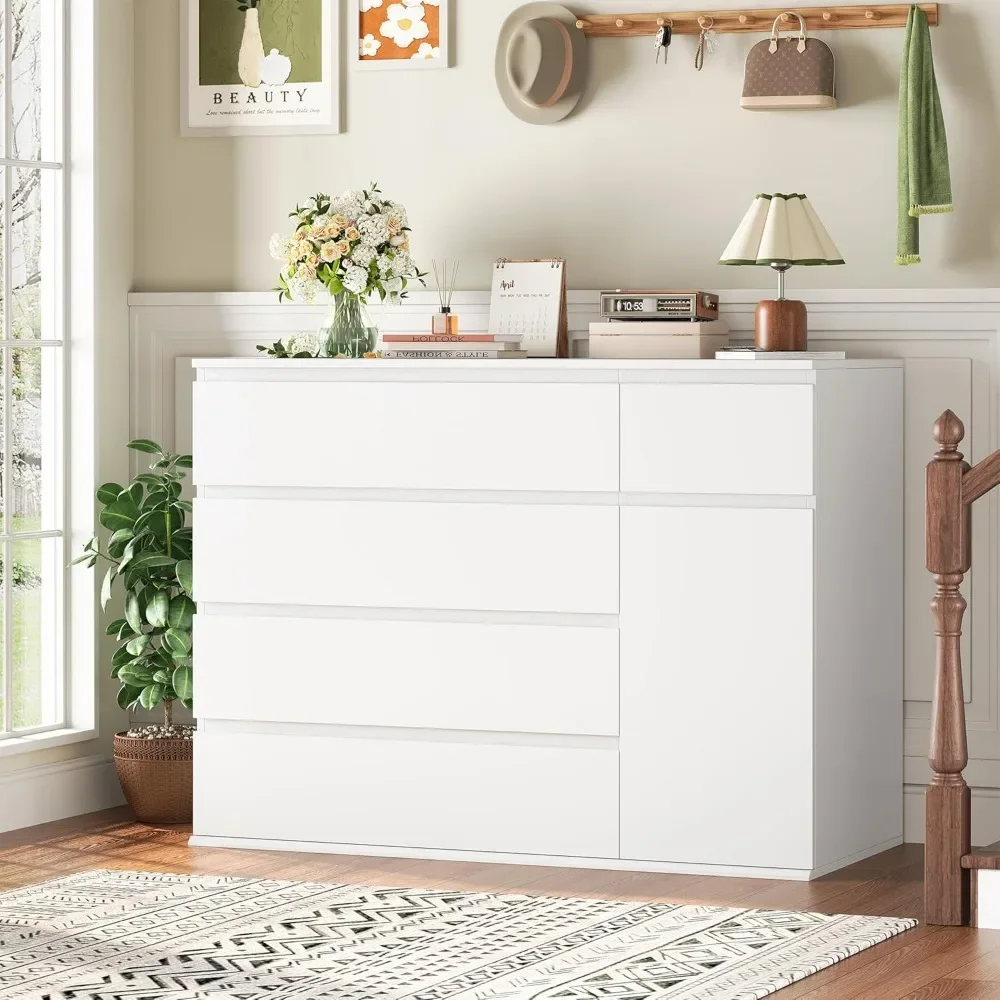 White Dresser with 19.5'' Deeper Depth, White Chest of Drawers Modern Dresser for TV Stand, Double Dresser Wide Storage