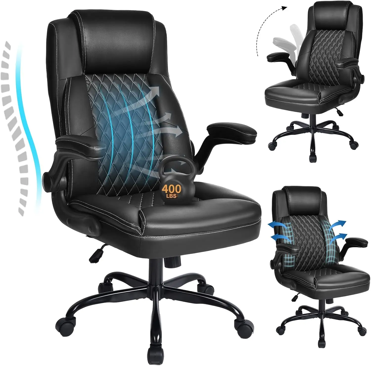 

Office Chair, Big and Tall Ergonomic Office Chair Executive Home Office Desk Chairs Reclining High Back Leather Computer