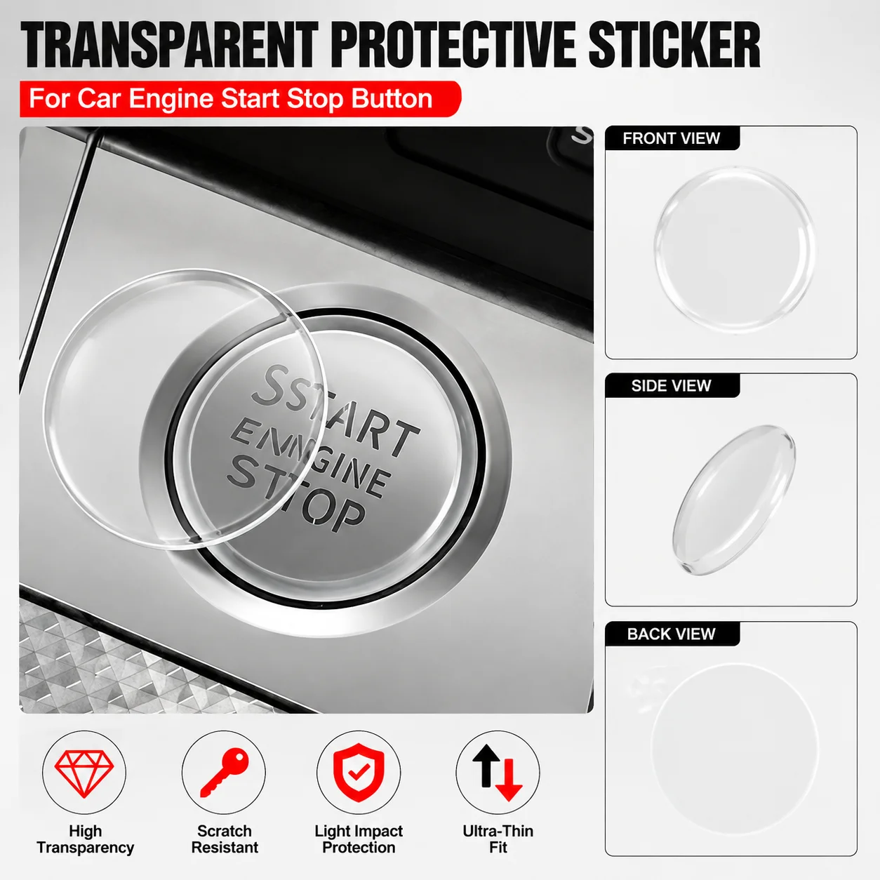Transparent Car Start Stop Button Protector Film Clear Scratch Resistant Interior Switch Cover Easy Press Fit - view 3