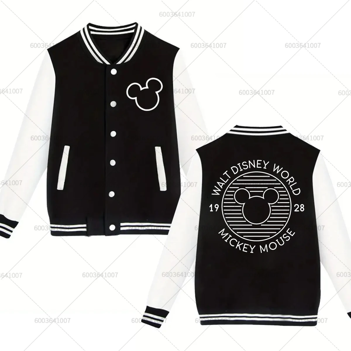 

Funny Disney Mickey Minnie Mouse Men's Women Baseball Jacket Autumn Winter Classic Coats Fleece O-Neck Streetwear Couple Hoodies