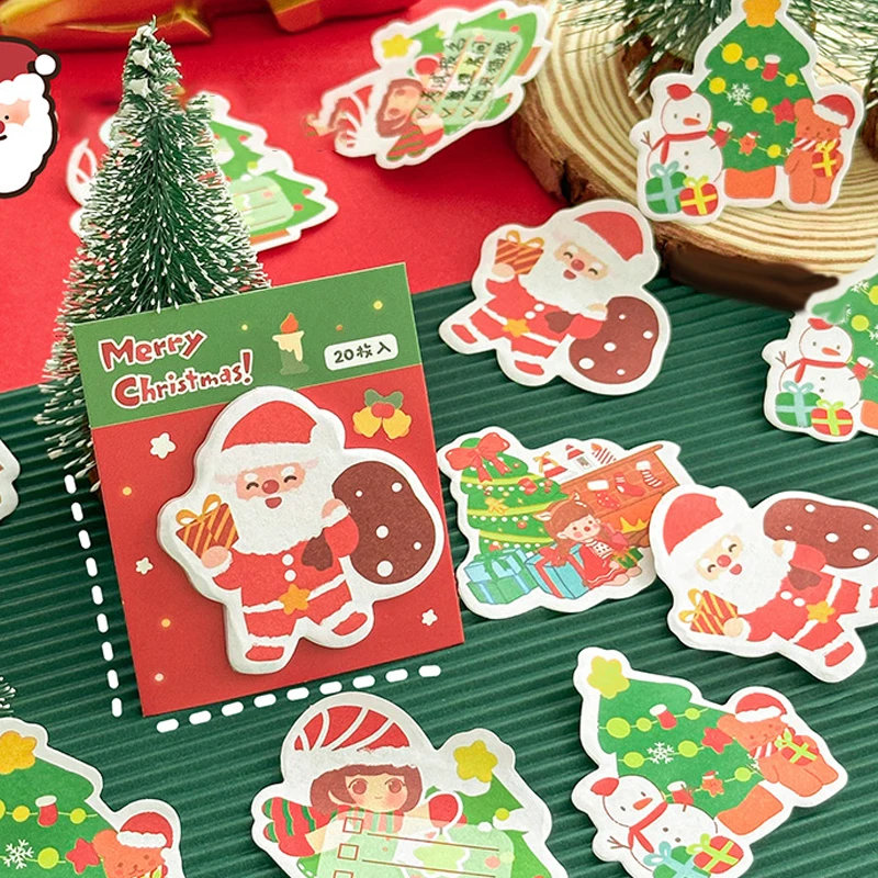 20Sheets Cartoon Cute Christmas High-Looking Student Self-Adhesive Plan Notebook Creative Sticky Note Learning Office Supplies
