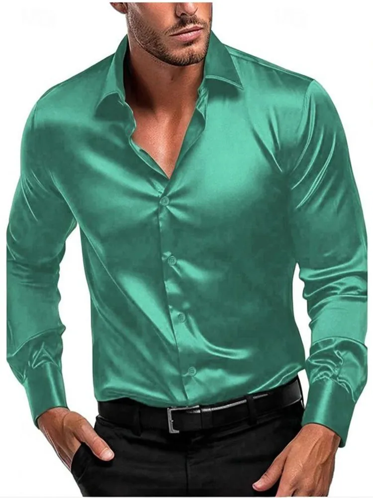 2024 nueva camisa de primavera y otoño para hombres Color sólido negocios ciudad ocio solapa cárdigan ajustado Tops de manga larga