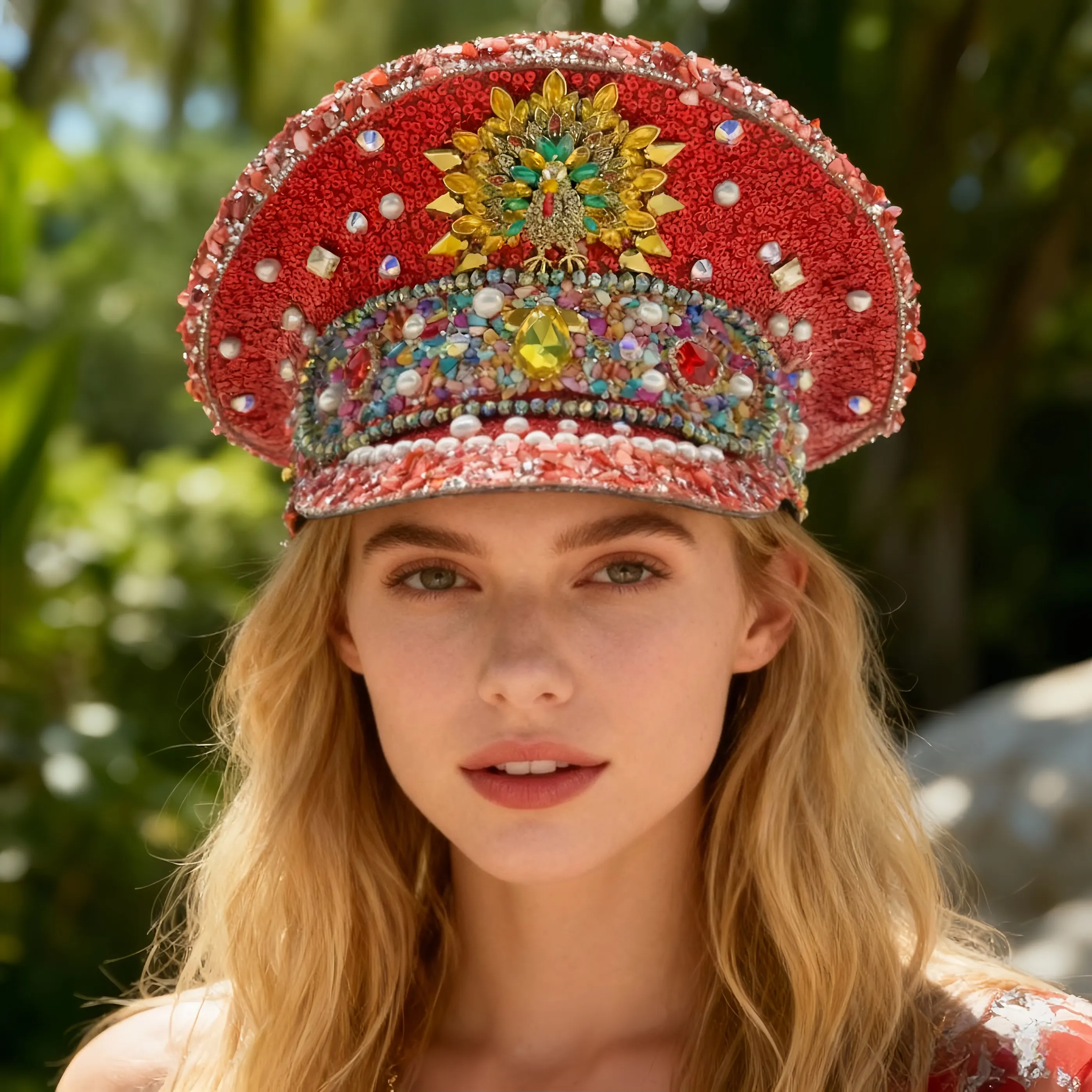 HongLuan – chapeau de capitaine à boucle en cuir jaune Laser, casquettes militaires et strass pour femmes, accessoires de Festivals Rave et casquette de fête pour hommes