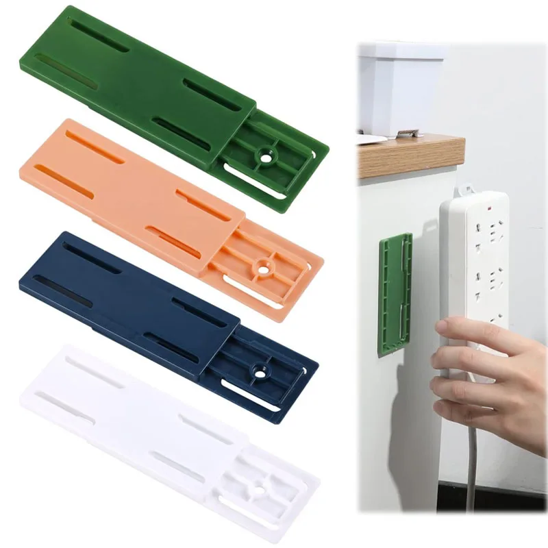 4pcs Socket Fixer Self-Adhesive Punch Free Socket Holder Wall-Mounted Cable Management Surge Protector Plug Fixer Bracket