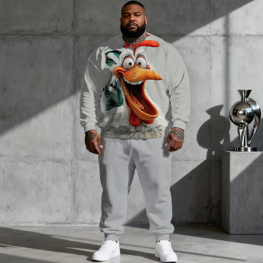 

S-9xl plus size Men's Hoodie Set: Funny Animal Vibes - 2-Piece Playful Trendy, Soft Warm Fabric, Whimsical Critter Prints