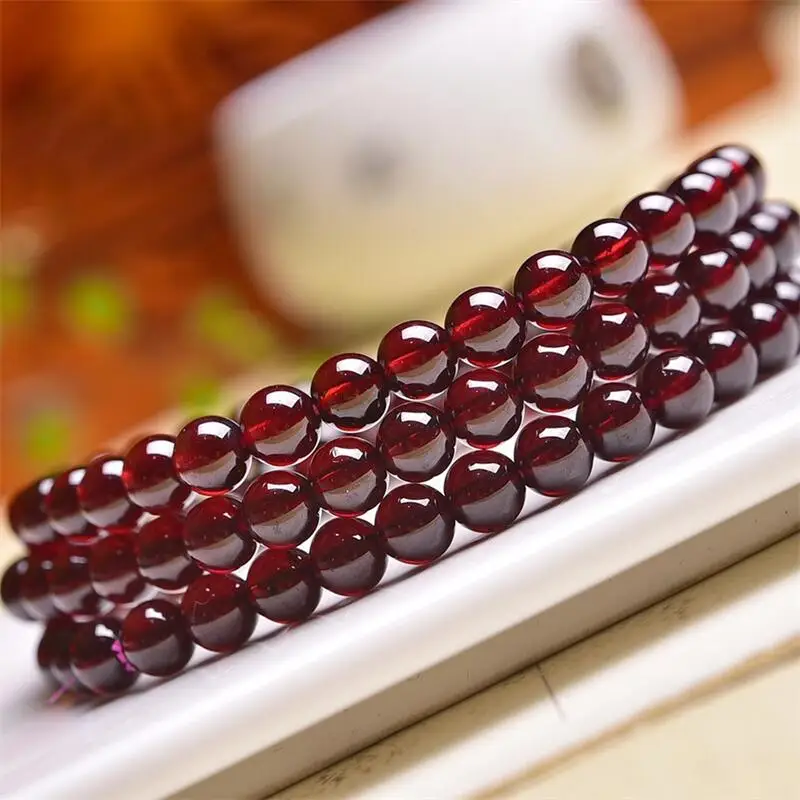 

6MM Natural Red Garnet Triple Circle Bracelet Smooth Gemstone Reiki Healing Jewelry Energy Crystal Holiday Gift 1PCS
