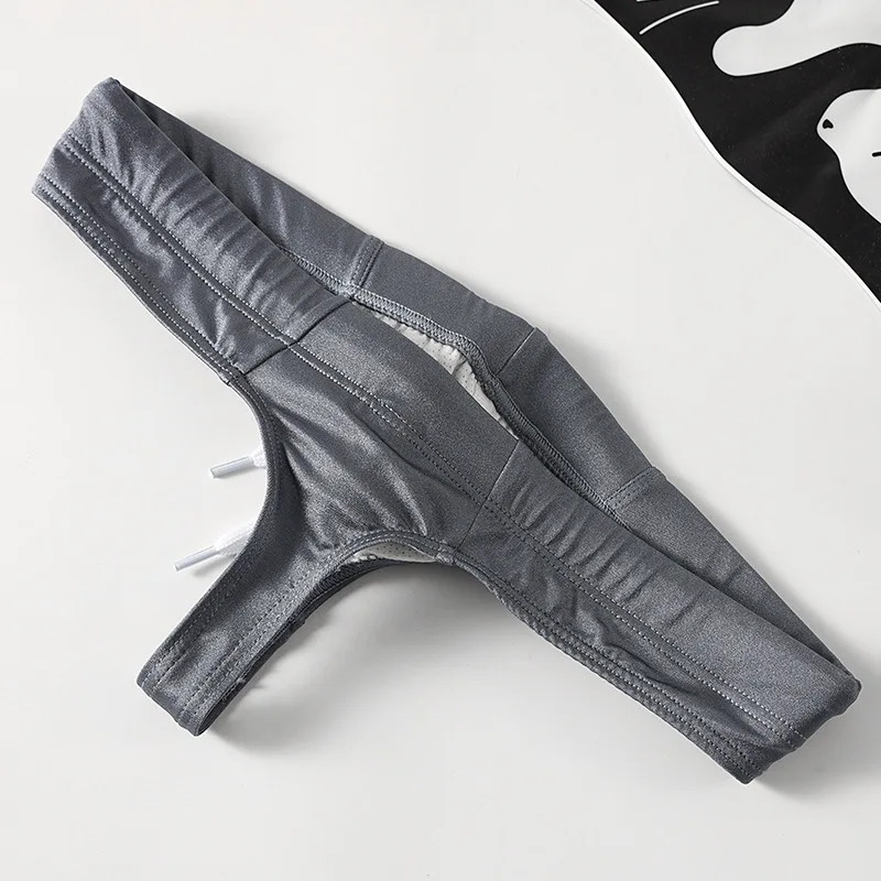 ثونغ السباحة للرجال منخفضة الارتفاع T الظهر g-سلسلة الحرير الجليد التجفيف السريع تنفس ملابس السباحة U محدب الحقيبة المايوه لباس سباحة