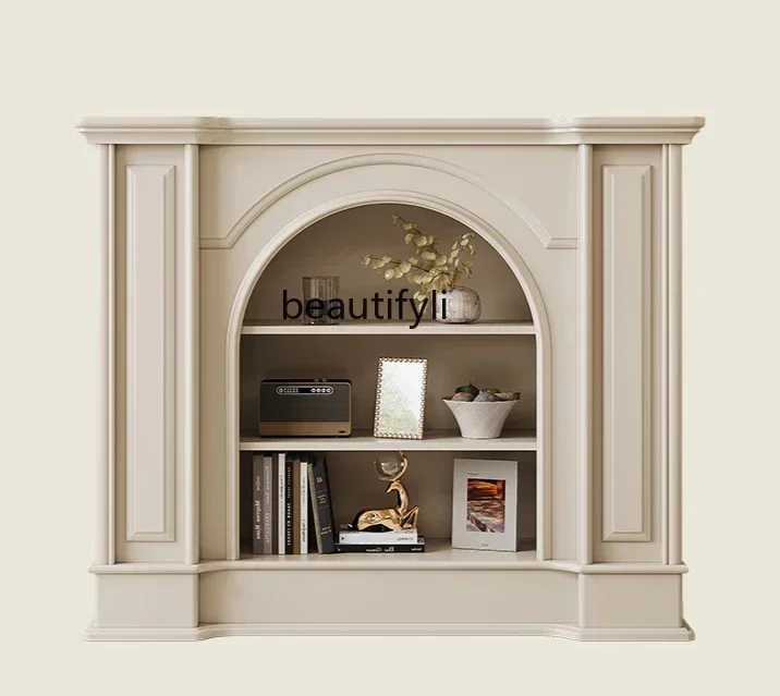 

lt French cream wind all solid wood white fireplace cabinet household living room decoration cabinet, simple background cabinet