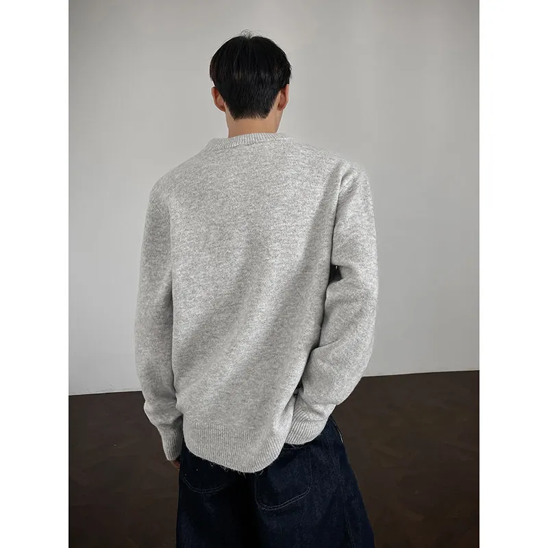 American Lazy Sle  Color Men's Knitwear round Ne Loose Wool Spring Autumn Retro Trendy Long Sve Polyester Blend