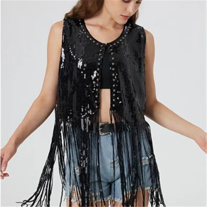 

Vest for Women Streetwear Party Club Fashion Clothes Stage Show Basic Coats Jackets Sequined Vintage Harajuku Grunge
