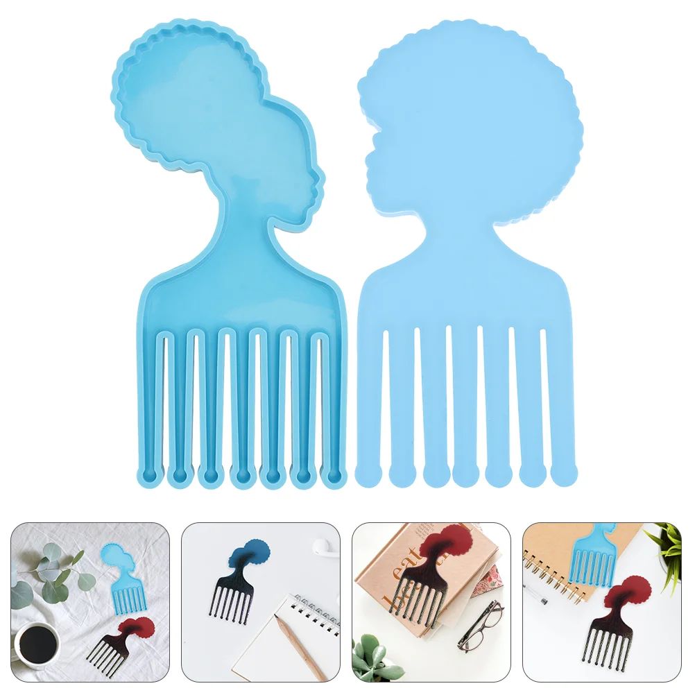 2 Pcs Hairdressing Comb Mold Silicone Afro Mould Simple Stencils for Crafts Blue