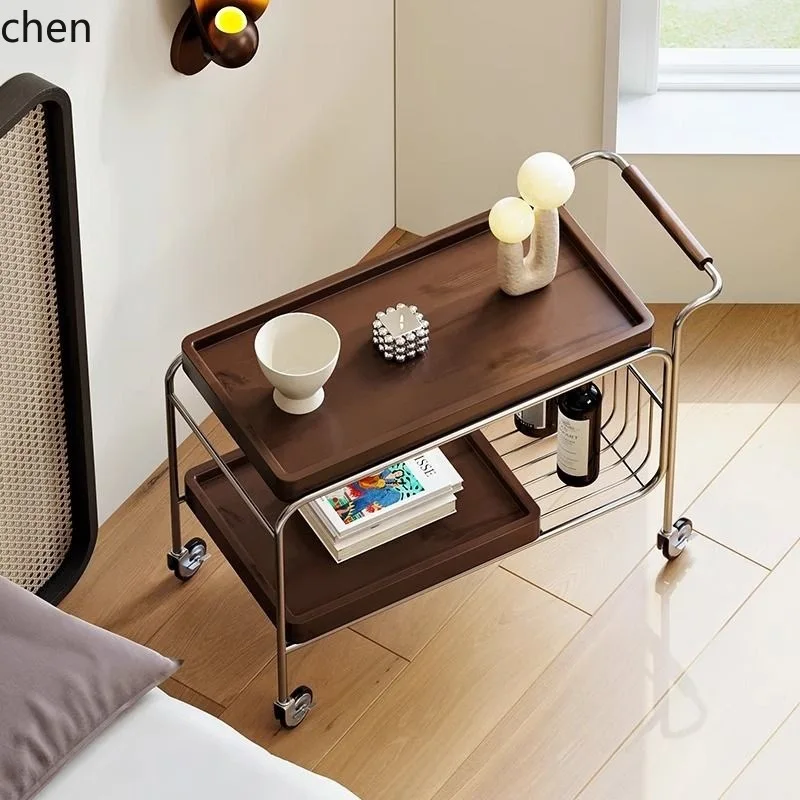 ZML Mobile Side Table with Wheels, Creative Small Coffee Table, Vintage Solid Wood Sofa Side Table for Home Use