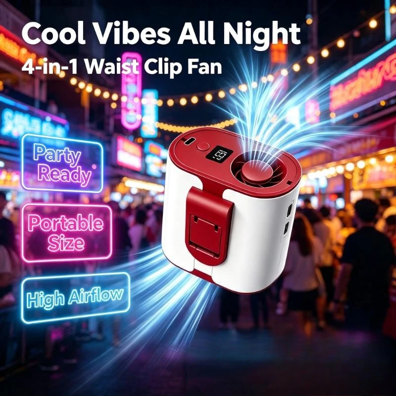 4-in-1 Waist Clip Fan Outdoor Portable USB Rechargeable Multifunctional Cooling Fan with Long Runtime High Airflow