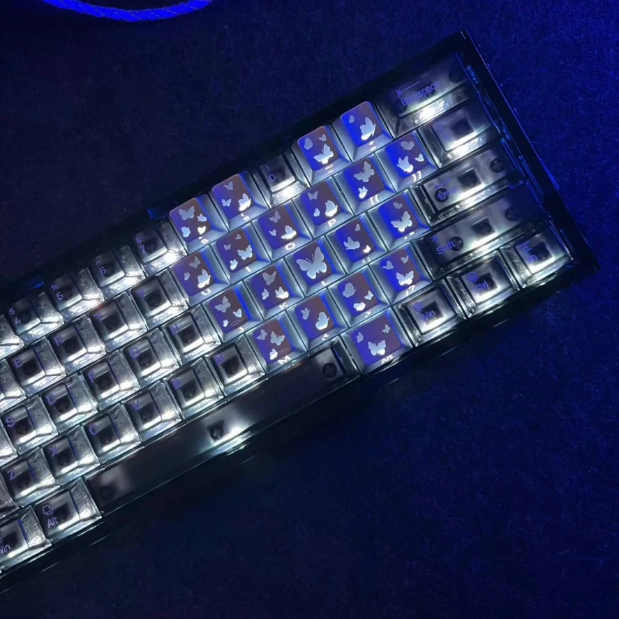 Custom Brand New Sealed Trending Style Butterfly Heart Cherry Profile Side Print Translucent High Aesthetic DIY Keycap Gift