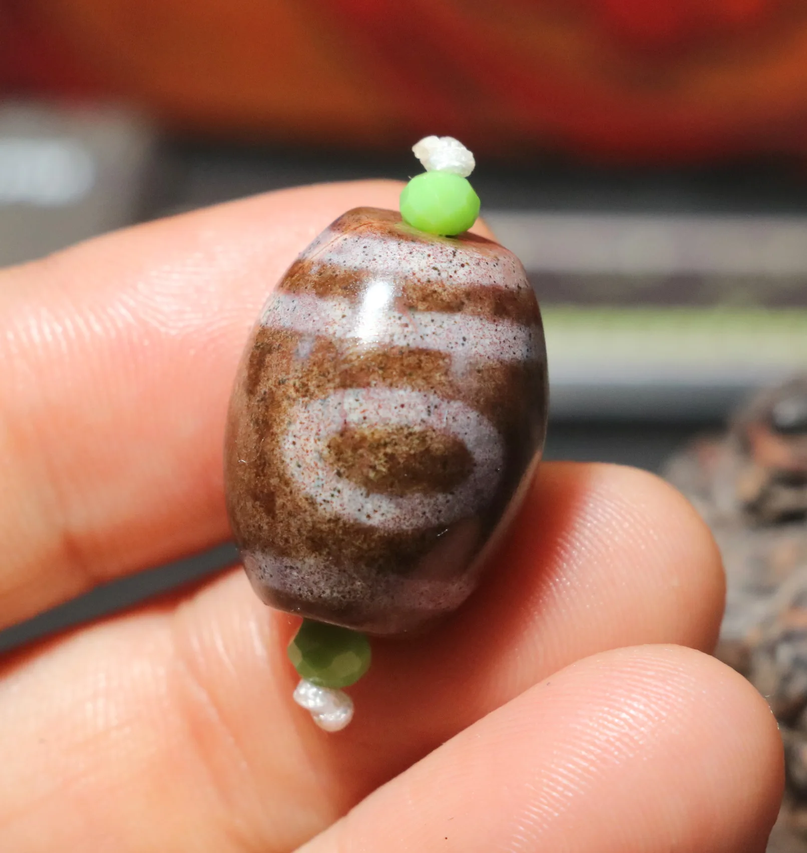 

4A Ultra Energy Tibetan Old Agate Cinnabar Dots One Eyed Peak Big Daluo Totem DZi Bead Amulet For Making Jewelry Timestown