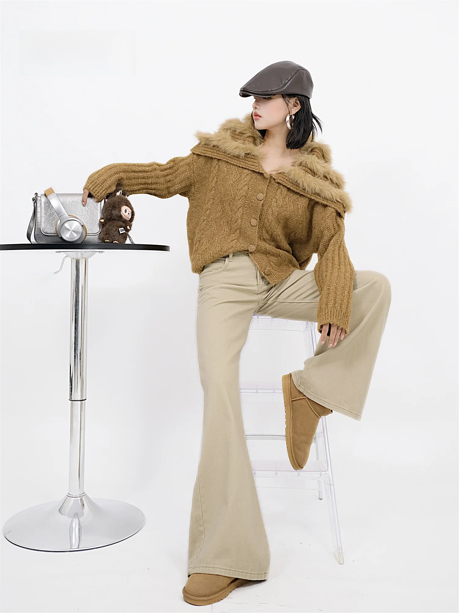 

Ретро-кардиган с большим воротником на одной пуговице, вязаный, свободный, уютный, мягкий, для женщин, зимний, модный