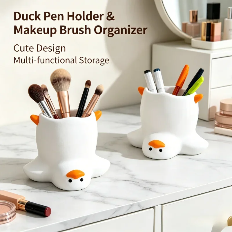 1pc Cute and Quirky Duck-shaped Pen Holder Cartoon Desktop Storage Box Multi-functional Makeup Brush Storage Tube Wholesale