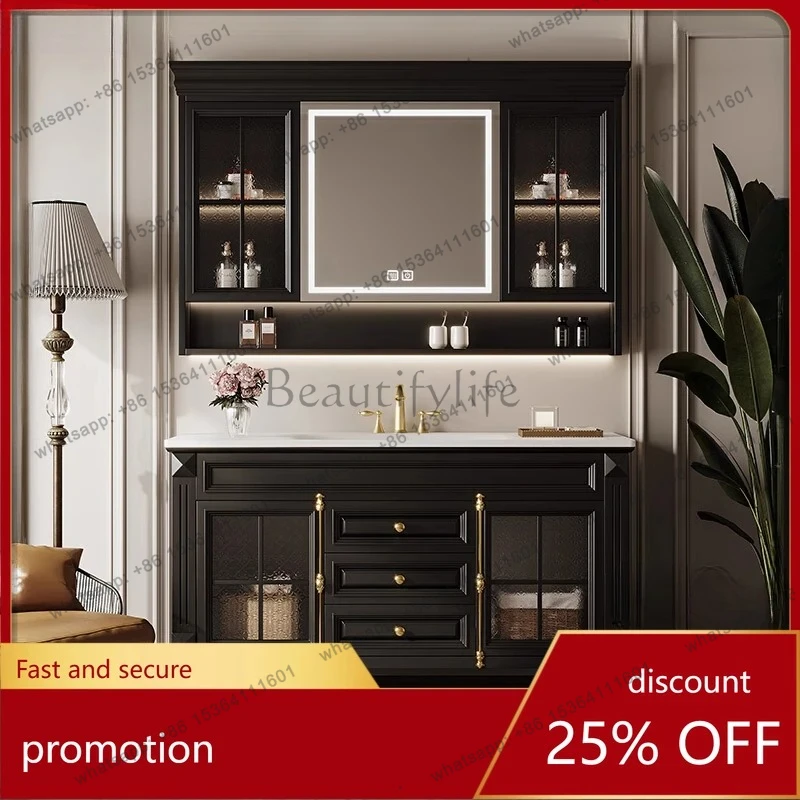 bathroom cabinet combination retro bathroom rock slab integrated washing table hand washbasin floor cabinet