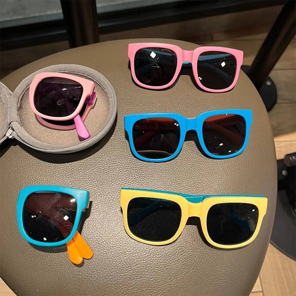 Kids Sunglasses Outdoor Foldable Sunglasses Boys Girls Travel Goggle Shades Children Eyewear Vintage Square Frame Sun Glasses