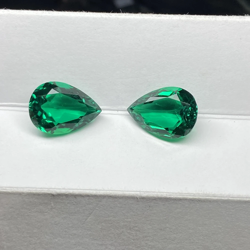 Lab Created Pear Cut Colombian Emerald 10x14mm 4.7ct Hydrothermal Columbia Green Inclusion