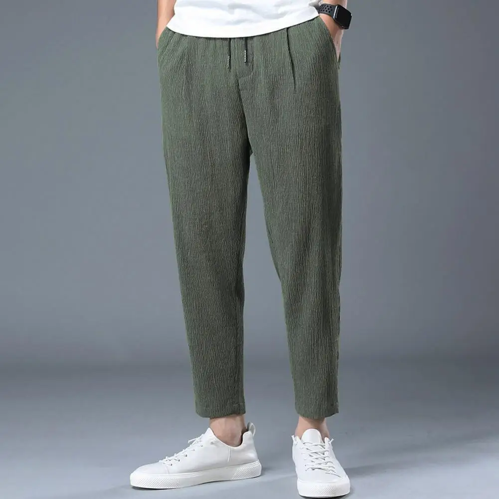 

Side Pocket Pants Breathable Summer Ice Silk Sweatpants Loose Wide Leg Joggers with Drawstring Waist Pockets Ninth for Sports