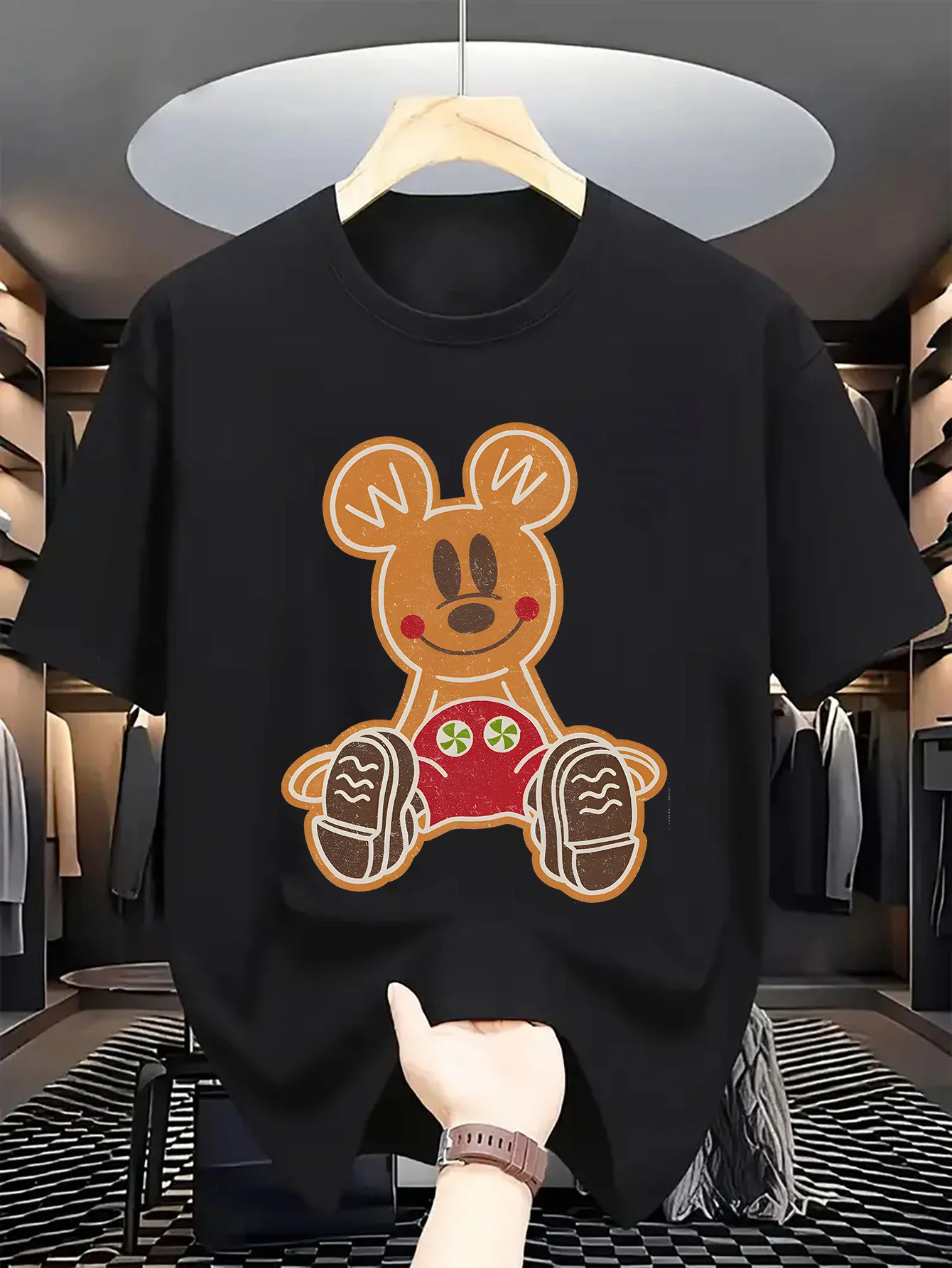 تي شيرت ديزني اللطيف للرجال والنساء بطباعة ميكي، برقبة دائرية كاجوال مريح، عصري