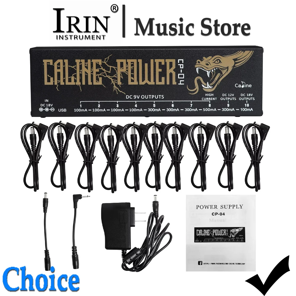 Caline Guitar Effect Pedal Power Supply 10 Isolated Outputs 18V 1A Short Circuit Protection With Power Cord Supply Adapter