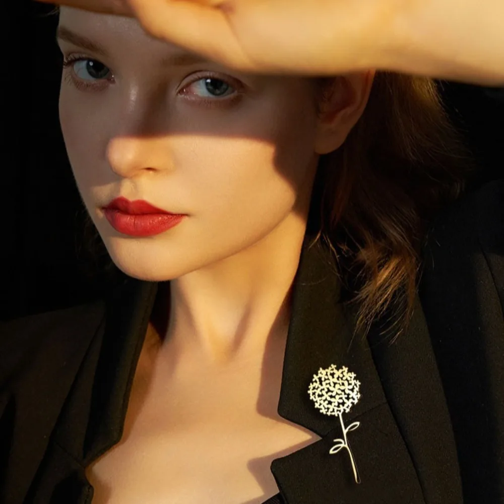 Fashion Smooth Surface Stainless Steel Hollow-out Dandelion Broochs Heart Shape Electrocardiogram Corsage for Women Jewelry Gift