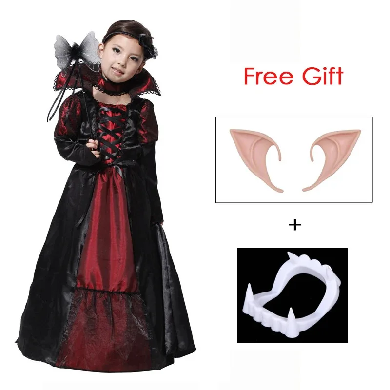 

Child Kids Girls Gothic Vampira Vampire Costume Deluxe Victorian Vampiress Costumes Halloween Carnival Party Fancy Dress Umorden