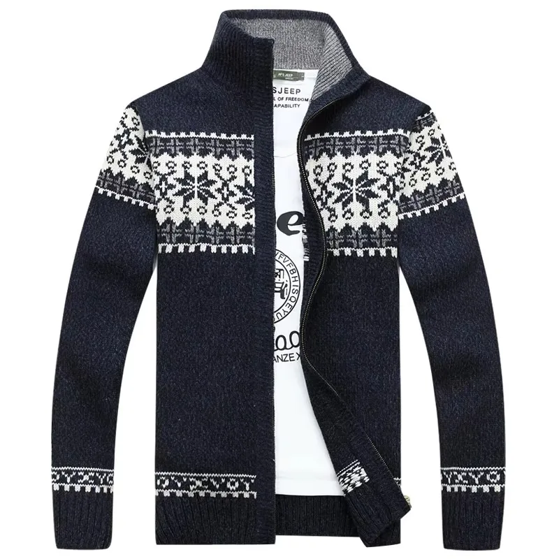 2025 New Men Sweater Coat Casual Knitted Snowflake Men's Christmas Sweater Cashmere Male Cardigan Jacket