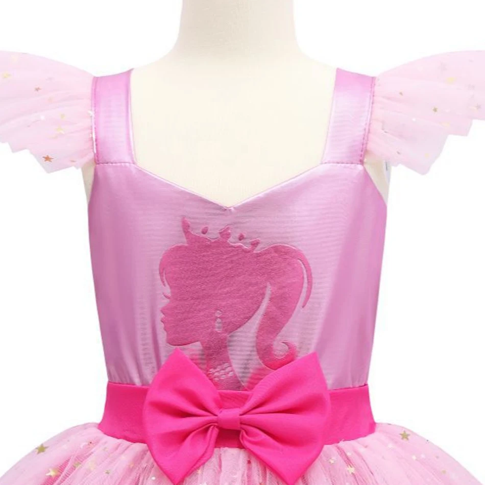 Costume de film Margot pour enfants, robe de dessin animé rose étoilé, tutu en maille, lettre B, Robbie, Barbi, Halloween, fête d'anniversaire, filles