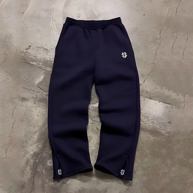 Herfst joggingbroek met trekkoord en ritssluiting, effen kleur, casual high street hiphop rap street Y2K-stijl broek met hoge taille