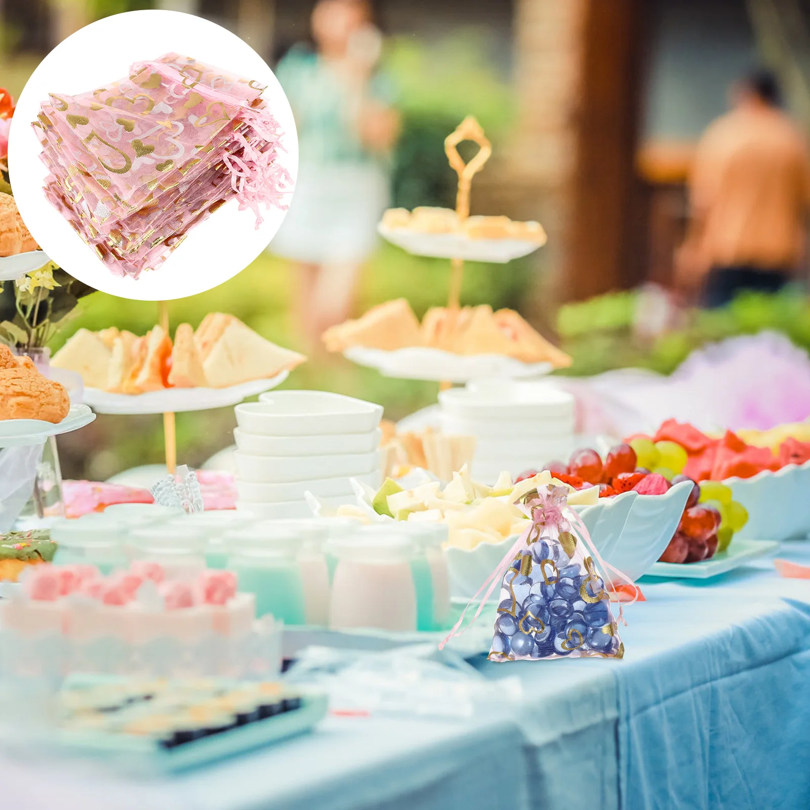 

100Pcs Love Heart Drawstring Pouches Gift Bags for Candy Snacks Fruits Portable Durable Storage Kids Surprise Presents