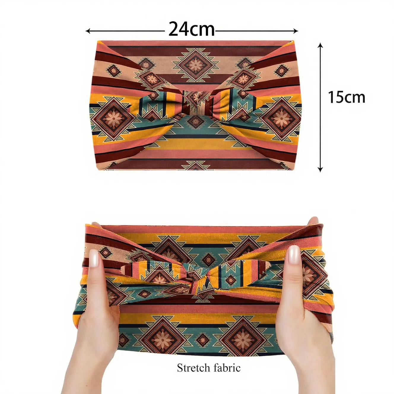 Vintage Ethnic Tribal Wide Headbands, Stretch Knotted Bow Turban Hair Scarf, Boho Hair Accessories for Daily Yoga Workout Travel