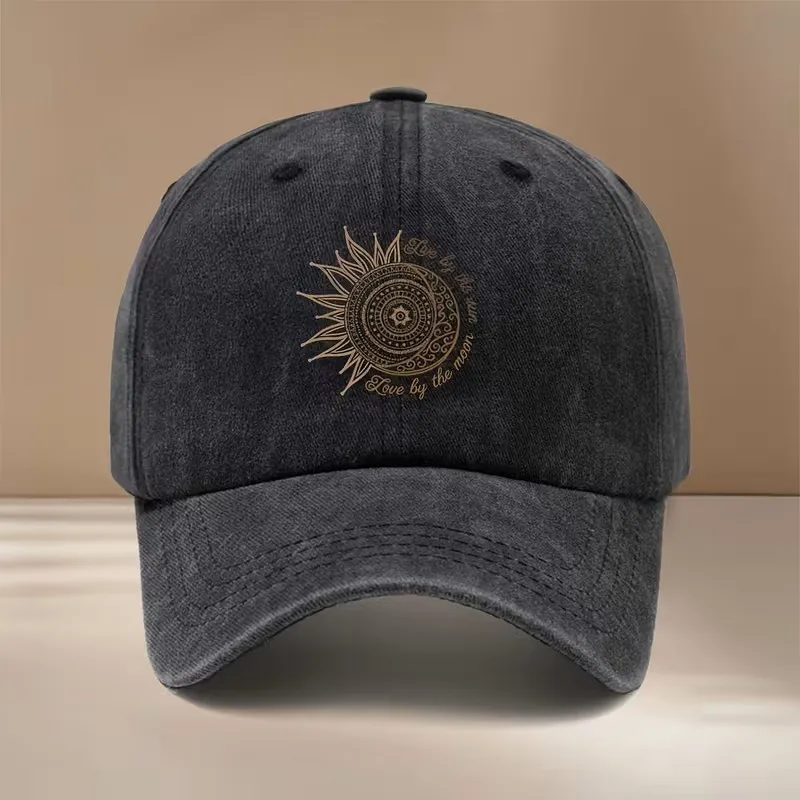 Sun Moon Tarot Embroidery Vintage Washed Cotton Baseball Cap Unisex Adjustable Curved Brim Hat Boho Casual Outdoor Sun Hat Gorra