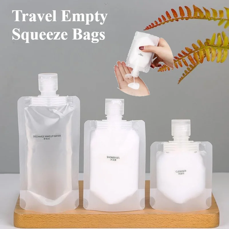 Travel Empty Squeeze Bags ถุงจ่ายโลชั่นรีฟิลแชมพูอุปกรณ์อาบน้ํา Conditioner Liquid กระเป๋าเก็บเครื่องสําอาง