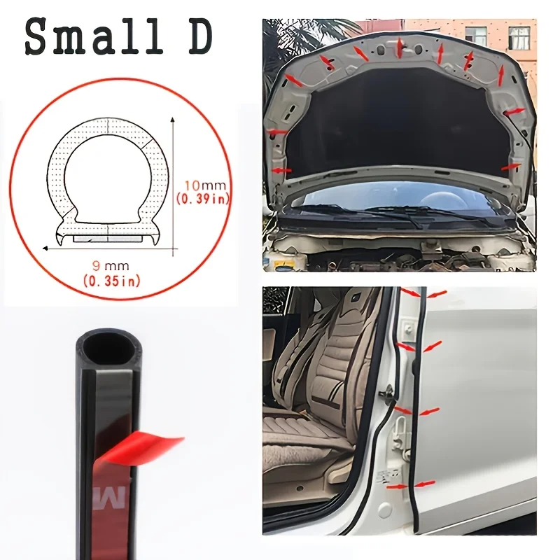 D shape type 4 Meters Car Door Seal Strip EPDM Rubber Noise Insulation Anti-Dust Soundproof Car Seal strong 3M adhensive