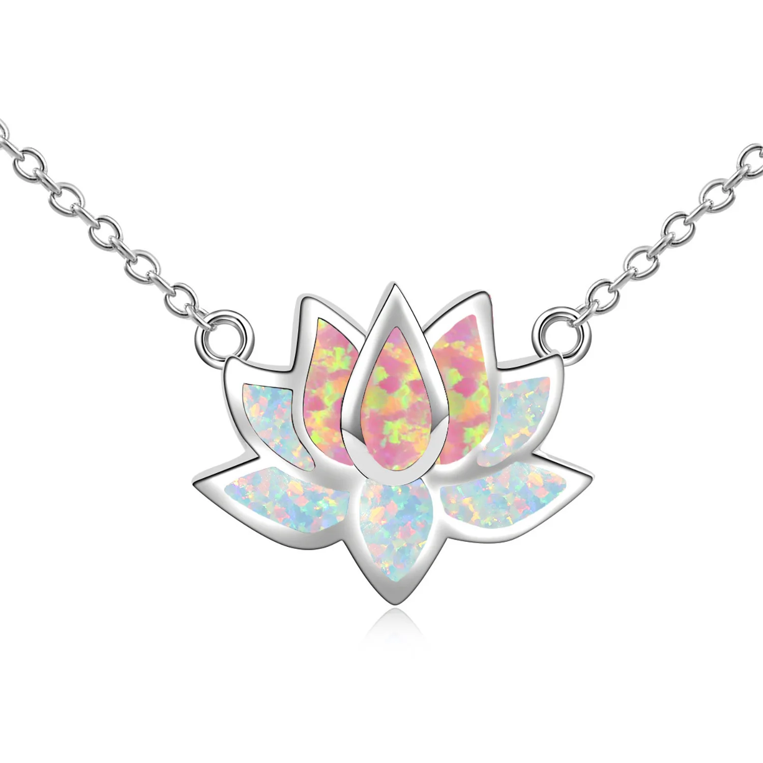 Zierliche Halskette mit Lotusblüten-Anhänger, Liebesherz-Design mit weißem Opal und silberfarbener Kette, Valentinstags-Geburtstagsgeschenk für Frauen – Detail 8