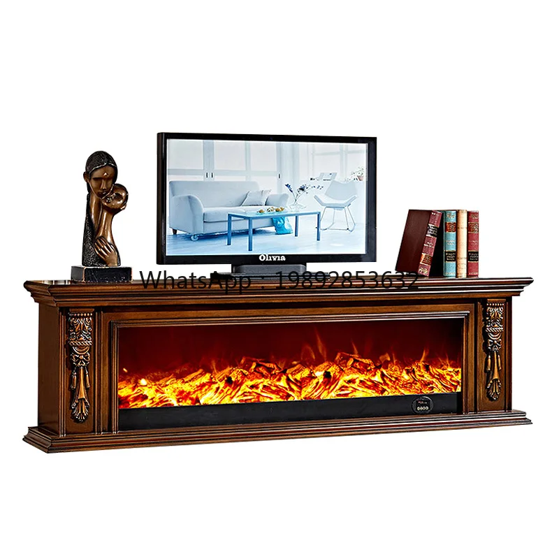 Electric Fireplace Curio Cabinet Simulation Fake European-Style Fireplace Mantel Solid Wood Fireplace TV Cabinet