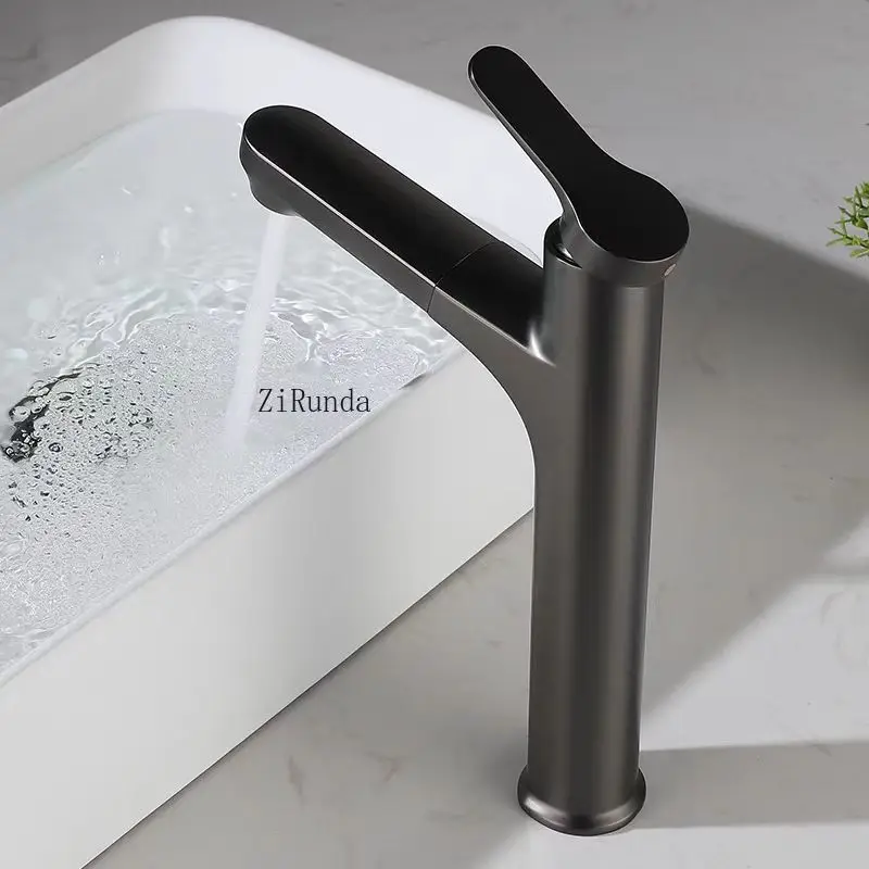 Table basin pull-out faucet copper hot and cold bathroom surface Table basin faucet gun gray