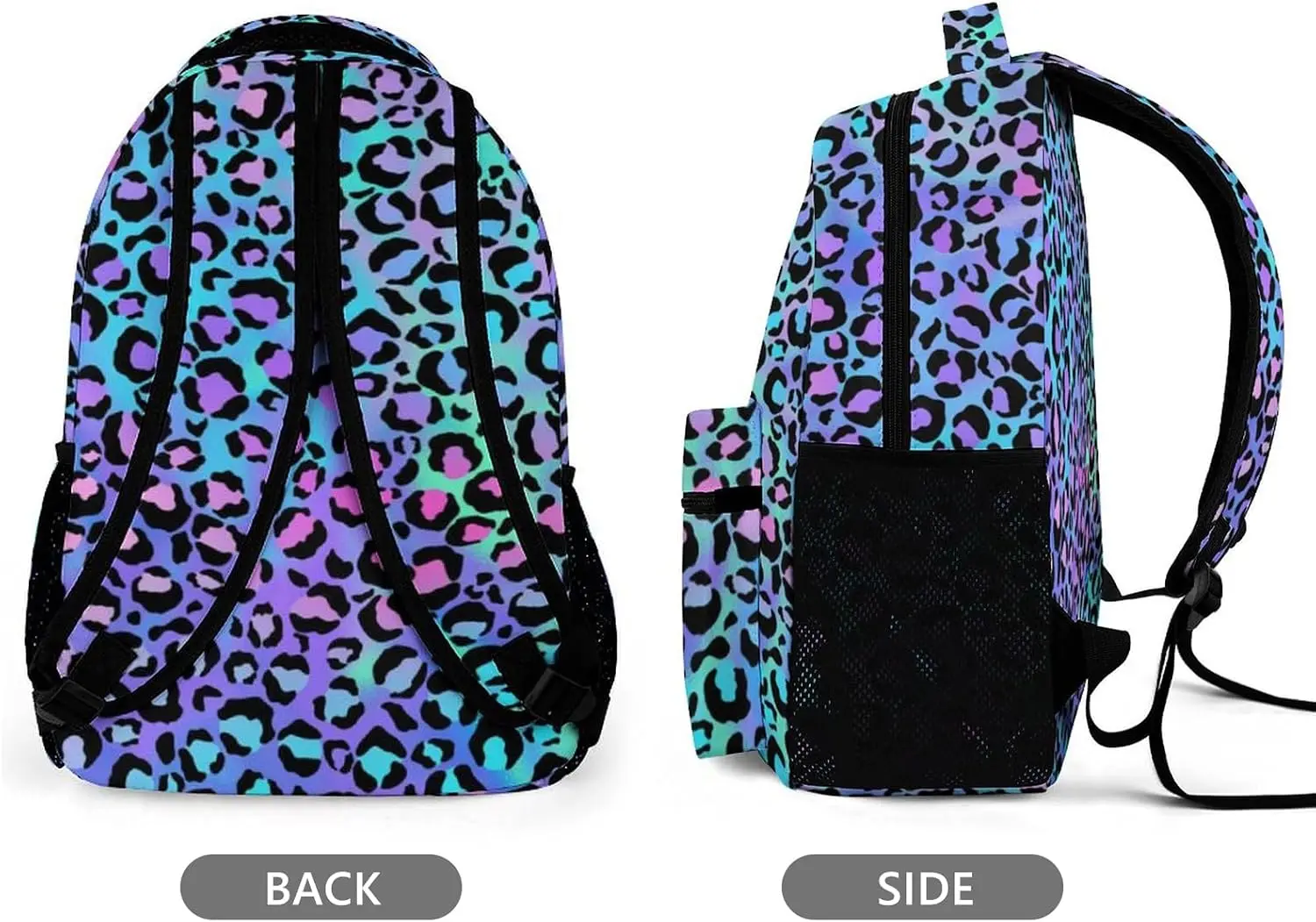 Leopard Print Backpack for Cheetah Backpack Gradient Bright Neon Blue Purple Cheetah Print Children Casual Daypack