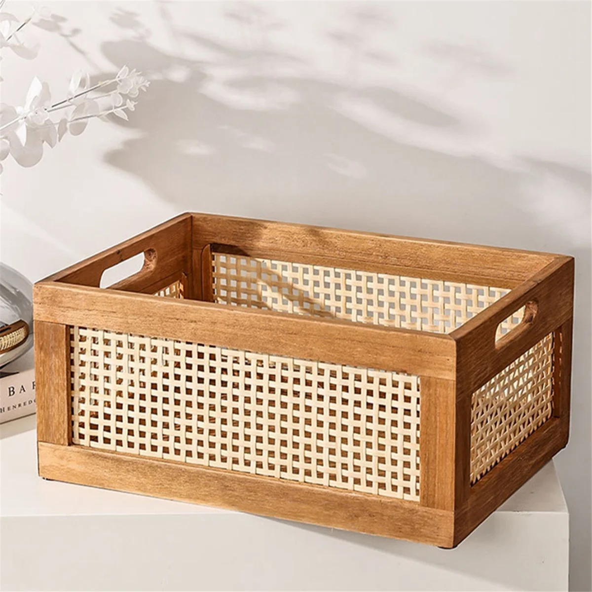 Decorative Basket Book Storage Woven Baskets for Storage Basket Organizing Nursery Bedroom Rattan Bathroom(L)