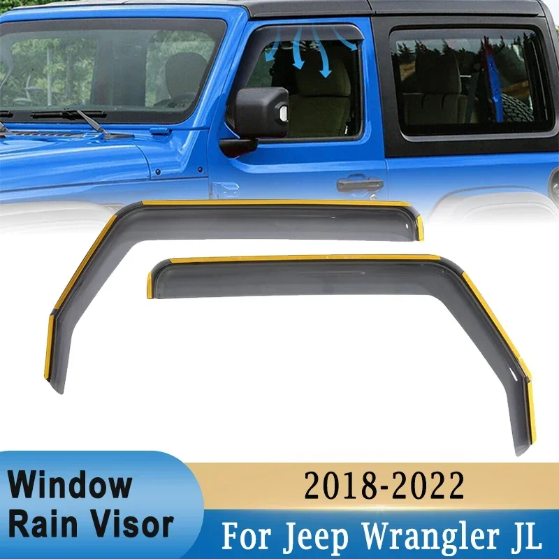 2Pcs Front Side Window Rain Awnings Shelters Deflector Wind Sun Visor Ventilation Guard for Jeep Wrangler JL 2018-2022