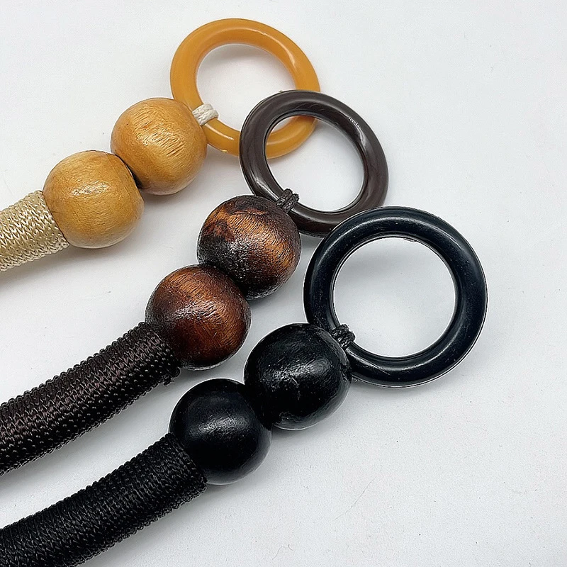 1Pc Wooden Bead Handbag Handle Bag Handles Rope Weave Wooden Bead Handle Shoulder Strap Hand Straps DIY Handbag Accessories