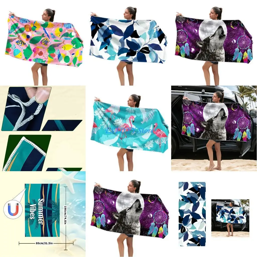 

G6DE Quick Dry Bath Towel with Clip Absorbent Easy Sand Resistant Oversized Beach Towel Swim Poncho For Swimming