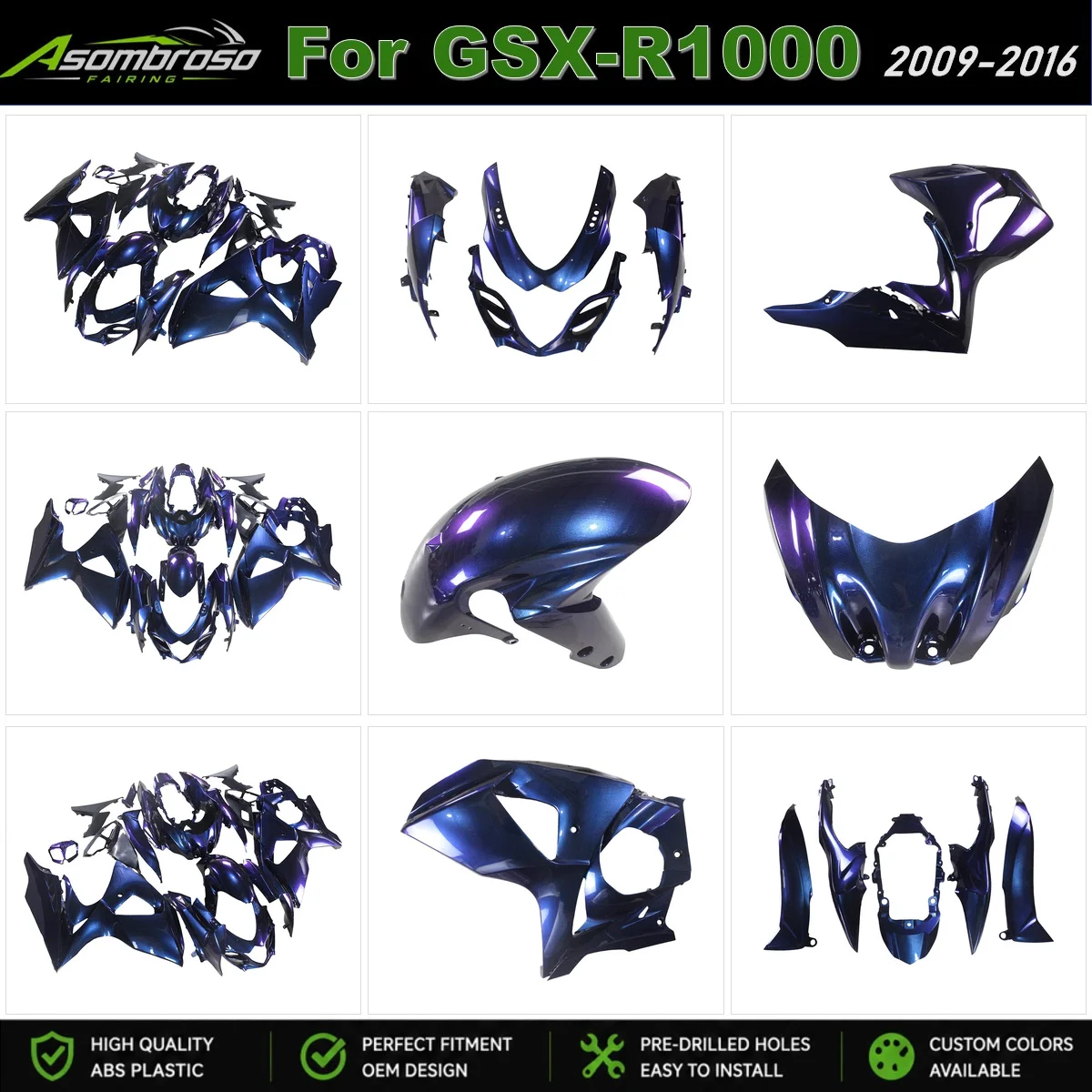 Complete Fairings Kit For Suzuki GSX-R1000 K9 2009 2010 2011 2012-2016 Chameleon Purple Blue ABS Plastics Motorcycle Bodywork